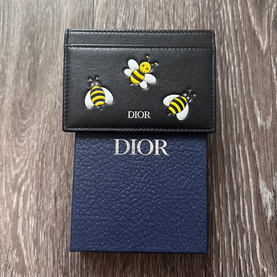 Dior x Kaws Card Holder Yellow Bees Black in Calfskin - US